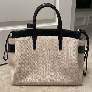 Auth Nancy Gonzalez Cristie Black Croc Leather Linen Convertible Tote w Clutch